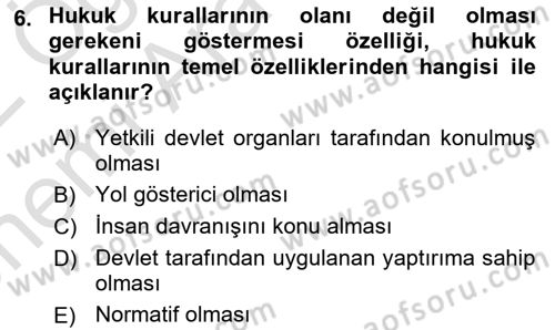 Hukukun Temel Kavramları 2 Dersi 2021 - 2022 Yılı (Vize) Ara Sınav Soruları 6. Soru