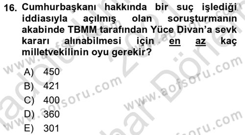 Hukukun Temel Kavramları 2 Dersi 2021 - 2022 Yılı (Final) Dönem Sonu Sınavı 16. Soru