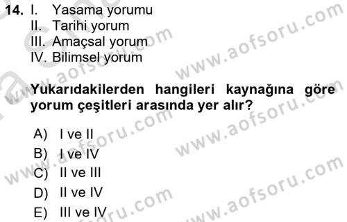 Hukukun Temel Kavramları 2 Dersi Ara Sınavı Deneme Sınav Soruları 14. Soru