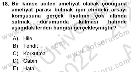Hukukun Temel Kavramları 2 Dersi Ara Sınavı Deneme Sınav Soruları 18. Soru