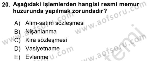 Hukukun Temel Kavramları 2 Dersi Ara Sınavı Deneme Sınav Soruları 20. Soru