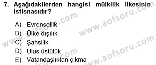 Hukukun Temel Kavramları 2 Dersi 2022 - 2023 Yılı (Vize) Ara Sınav Soruları 7. Soru