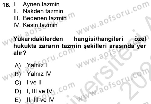 Hukukun Temel Kavramları 2 Dersi 2022 - 2023 Yılı (Final) Dönem Sonu Sınav Soruları 16. Soru