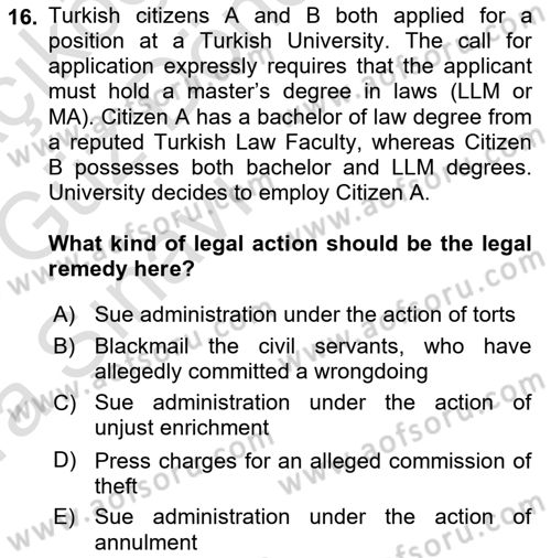 Introduction to Law Dersi 2017 - 2018 Yılı (Vize) Ara Sınav Soruları 16. Soru