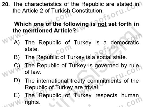 Introduction to Law Dersi 2017 - 2018 Yılı (Vize) Ara Sınavı 20. Soru