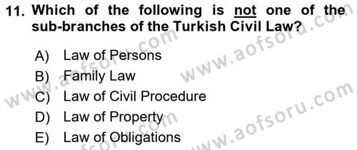 Introduction to Law Dersi 2017 - 2018 Yılı (Final) Dönem Sonu Sınav Soruları 11. Soru