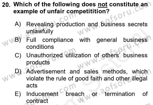 Introduction to Law Dersi 2017 - 2018 Yılı (Final) Dönem Sonu Sınav Soruları 20. Soru