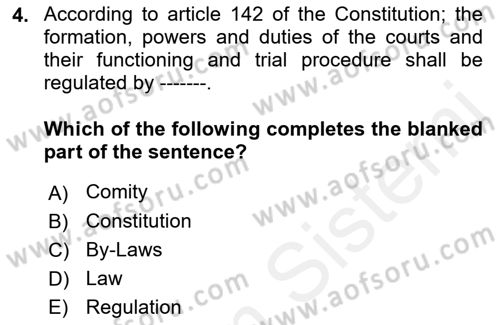 Introduction to Law Dersi 2017 - 2018 Yılı (Final) Dönem Sonu Sınav Soruları 4. Soru