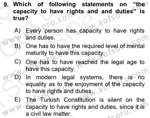 Introduction to Law Dersi 2017 - 2018 Yılı (Final) Dönem Sonu Sınav Soruları 9. Soru