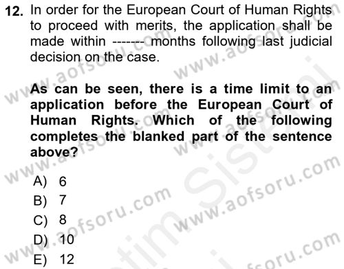Introduction to Law Dersi 2018 - 2019 Yılı (Vize) Ara Sınav Soruları 12. Soru