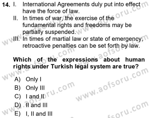 Introduction to Law Dersi Ara Sınavı Deneme Sınav Soruları 14. Soru