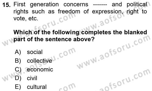 Introduction to Law Dersi Ara Sınavı Deneme Sınav Soruları 15. Soru