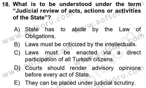 Introduction to Law Dersi Ara Sınavı Deneme Sınav Soruları 18. Soru