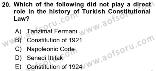Introduction to Law Dersi 2018 - 2019 Yılı (Vize) Ara Sınav Soruları 20. Soru