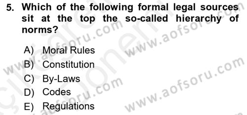Introduction to Law Dersi 2018 - 2019 Yılı (Vize) Ara Sınav Soruları 5. Soru