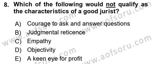 Introduction to Law Dersi Ara Sınavı Deneme Sınav Soruları 8. Soru