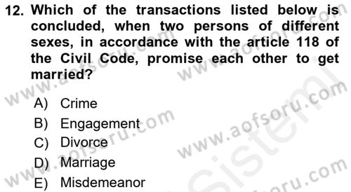 Introduction to Law Dersi 2018 - 2019 Yılı (Final) Dönem Sonu Sınav Soruları 12. Soru