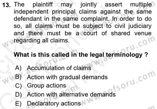 Introduction to Law Dersi 2018 - 2019 Yılı (Final) Dönem Sonu Sınav Soruları 13. Soru