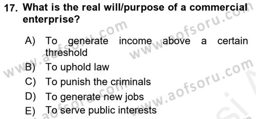 Introduction to Law Dersi 2018 - 2019 Yılı (Final) Dönem Sonu Sınav Soruları 17. Soru