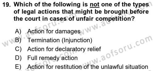 Introduction to Law Dersi 2018 - 2019 Yılı (Final) Dönem Sonu Sınav Soruları 19. Soru