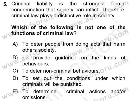 Introduction to Law Dersi 2018 - 2019 Yılı (Final) Dönem Sonu Sınav Soruları 5. Soru