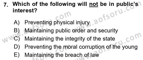 Introduction to Law Dersi 2018 - 2019 Yılı (Final) Dönem Sonu Sınav Soruları 7. Soru
