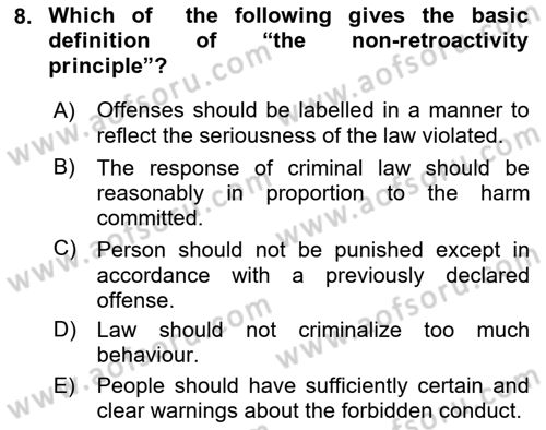 Introduction to Law Dersi 2018 - 2019 Yılı (Final) Dönem Sonu Sınav Soruları 8. Soru