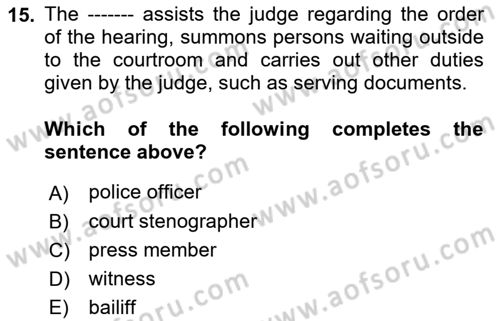 Introduction to Law Dersi 2018 - 2019 Yılı Yaz Okulu Sınav Soruları 15. Soru