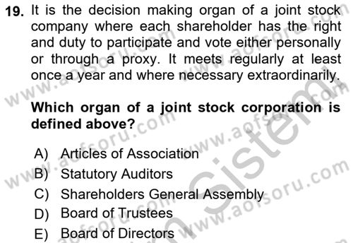 Introduction to Law Dersi 2018 - 2019 Yılı Yaz Okulu Sınav Soruları 19. Soru