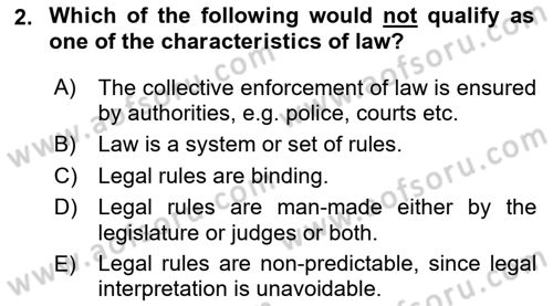 Introduction to Law Dersi 2018 - 2019 Yılı Yaz Okulu Sınav Soruları 2. Soru