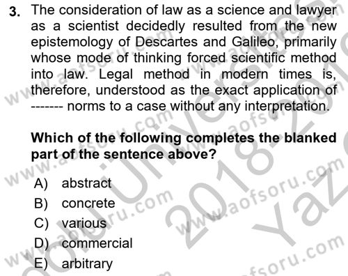 Introduction to Law Dersi 2018 - 2019 Yılı Yaz Okulu Sınav Soruları 3. Soru