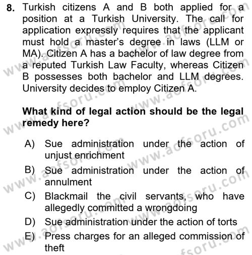 Introduction to Law Dersi 2018 - 2019 Yılı Yaz Okulu Sınav Soruları 8. Soru