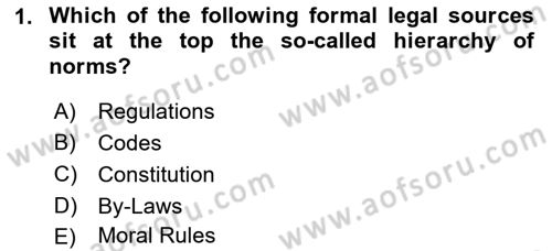 Introduction to Law Dersi Ara Sınavı Deneme Sınav Soruları 1. Soru
