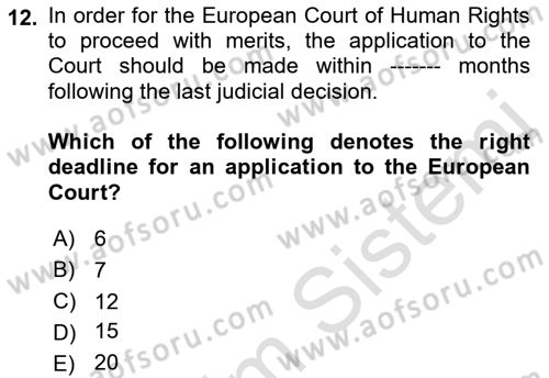 Introduction to Law Dersi Ara Sınavı Deneme Sınav Soruları 12. Soru