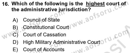 Introduction to Law Dersi Ara Sınavı Deneme Sınav Soruları 16. Soru