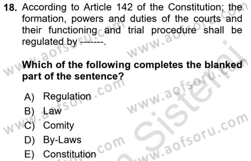 Introduction to Law Dersi 2019 - 2020 Yılı (Vize) Ara Sınav Soruları 18. Soru