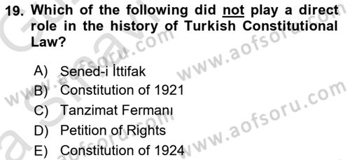 Introduction to Law Dersi 2019 - 2020 Yılı (Vize) Ara Sınav Soruları 19. Soru
