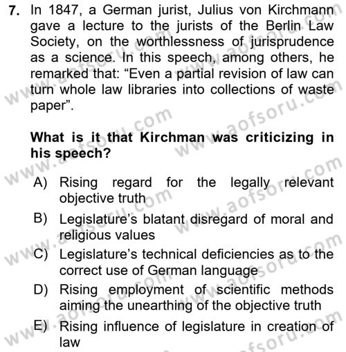 Introduction to Law Dersi Ara Sınavı Deneme Sınav Soruları 7. Soru