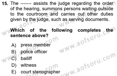 Introduction to Law Dersi 2019 - 2020 Yılı (Final) Dönem Sonu Sınav Soruları 15. Soru