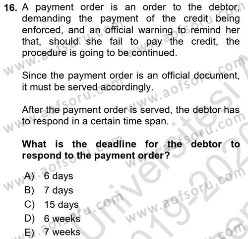 Introduction to Law Dersi 2019 - 2020 Yılı (Final) Dönem Sonu Sınav Soruları 16. Soru