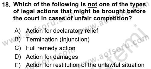 Introduction to Law Dersi 2019 - 2020 Yılı (Final) Dönem Sonu Sınav Soruları 18. Soru