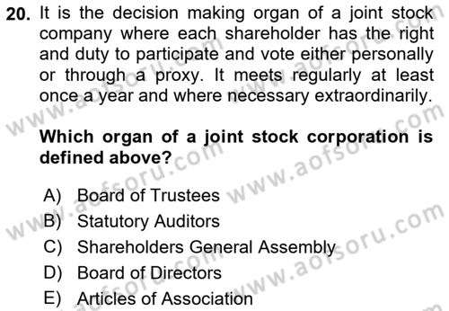Introduction to Law Dersi 2019 - 2020 Yılı (Final) Dönem Sonu Sınav Soruları 20. Soru
