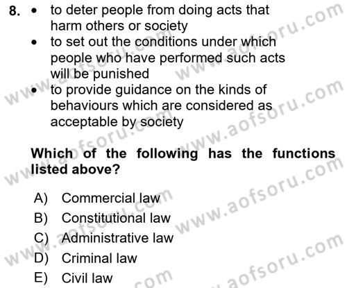 Introduction to Law Dersi 2019 - 2020 Yılı (Final) Dönem Sonu Sınav Soruları 8. Soru