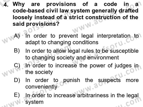 Introduction to Law Dersi 2020 - 2021 Yılı Yaz Okulu Sınav Soruları 4. Soru