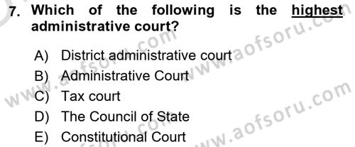 Introduction to Law Dersi 2020 - 2021 Yılı Yaz Okulu Sınav Soruları 7. Soru