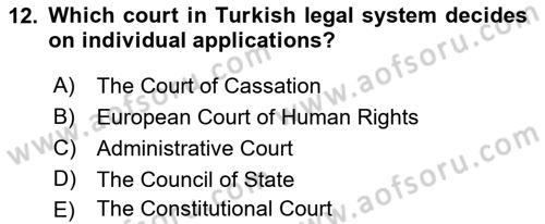 Introduction to Law Dersi Ara Sınavı Deneme Sınav Soruları 12. Soru