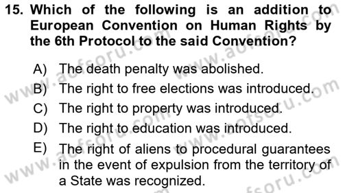 Introduction to Law Dersi 2021 - 2022 Yılı (Vize) Ara Sınav Soruları 15. Soru