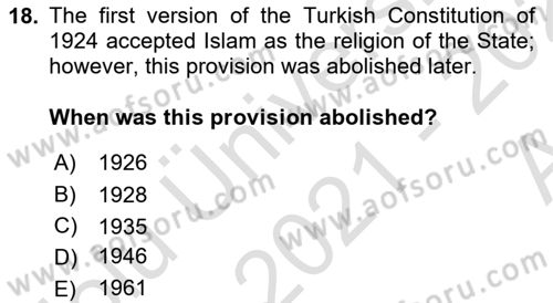 Introduction to Law Dersi 2021 - 2022 Yılı (Vize) Ara Sınav Soruları 18. Soru