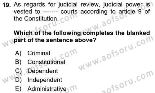 Introduction to Law Dersi 2021 - 2022 Yılı (Vize) Ara Sınav Soruları 19. Soru