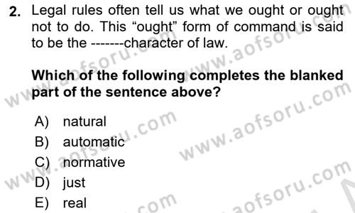Introduction to Law Dersi Ara Sınavı Deneme Sınav Soruları 2. Soru